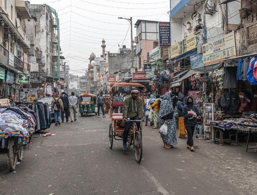 Bustling Market Street in New Delhi India